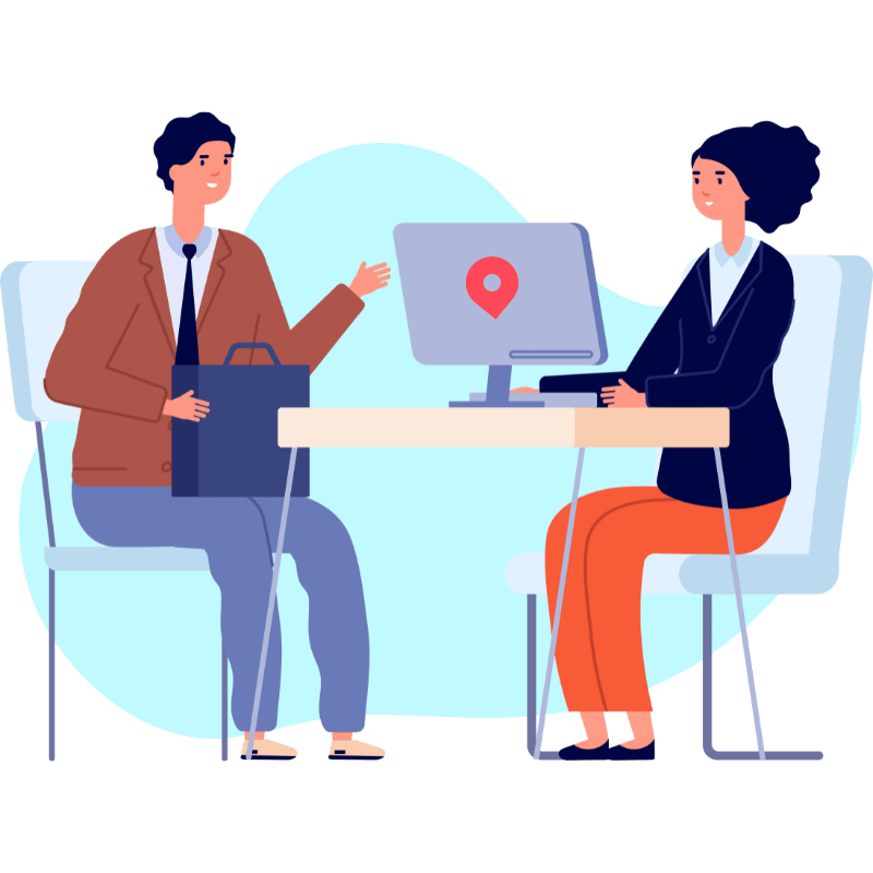 A job interview between two people graphic