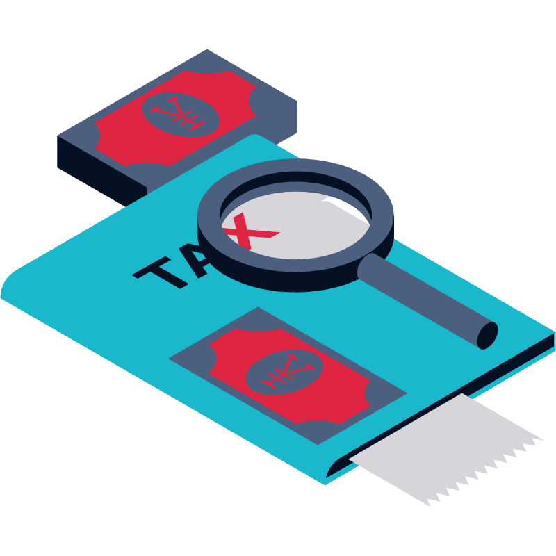 Tax Document Graphic with Magnifying Glass