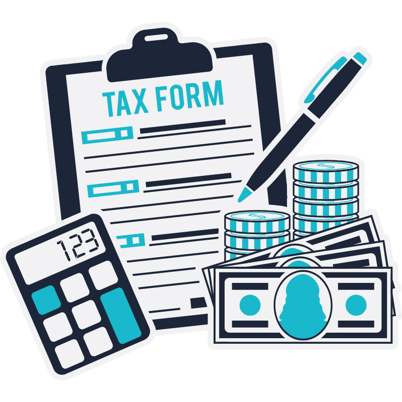 Tax Form Graphic with calculator and pen