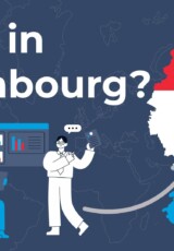 Luxembourg on a Map with a graphic person pointing at Luxembourg