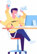 Busy person graphic with many hands working