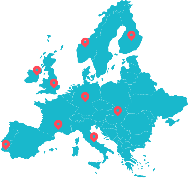 Map of Europe with location pins